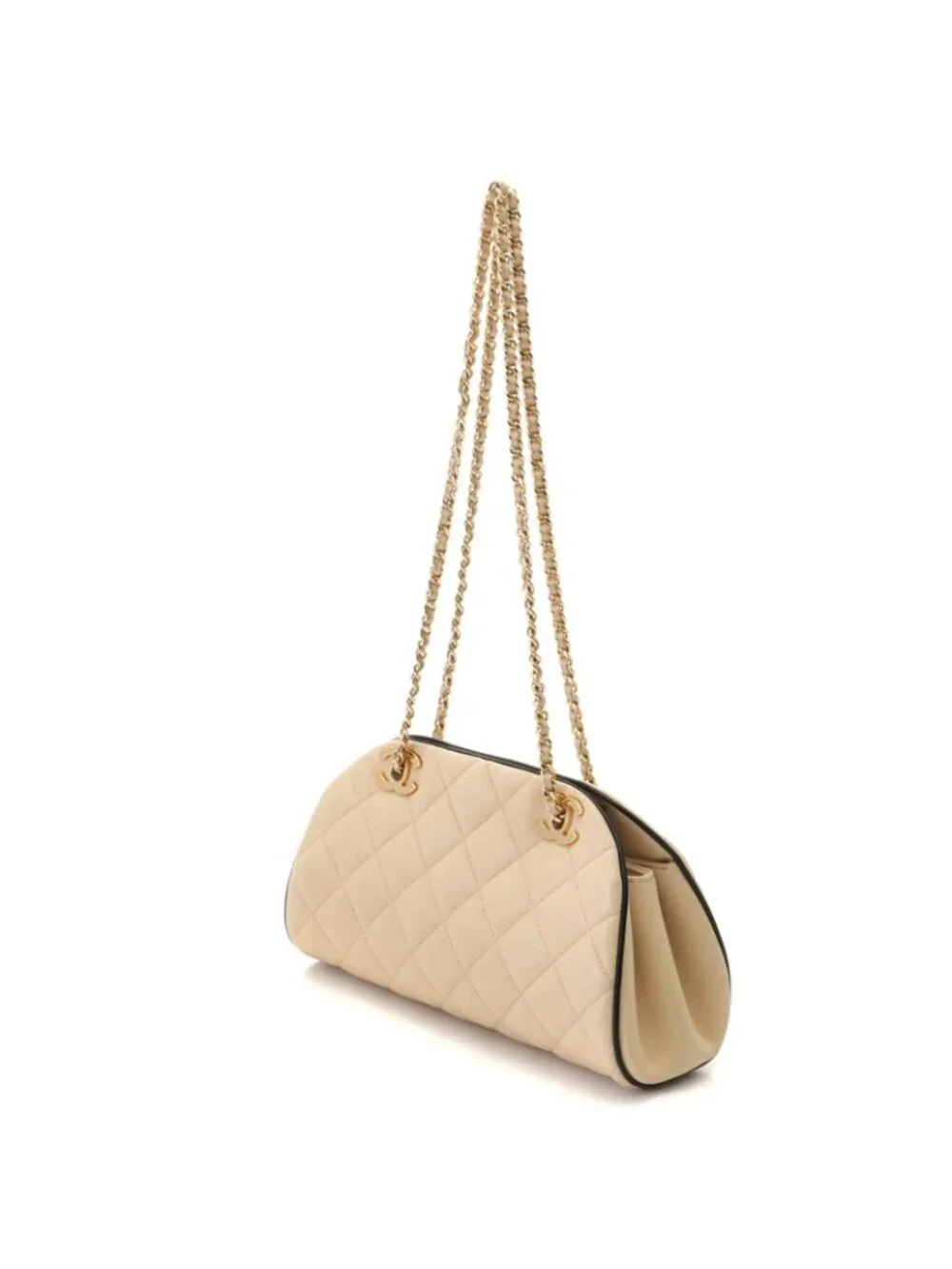Chanel Quilted Chain Shoulder Bag Ivory Black Lambskin